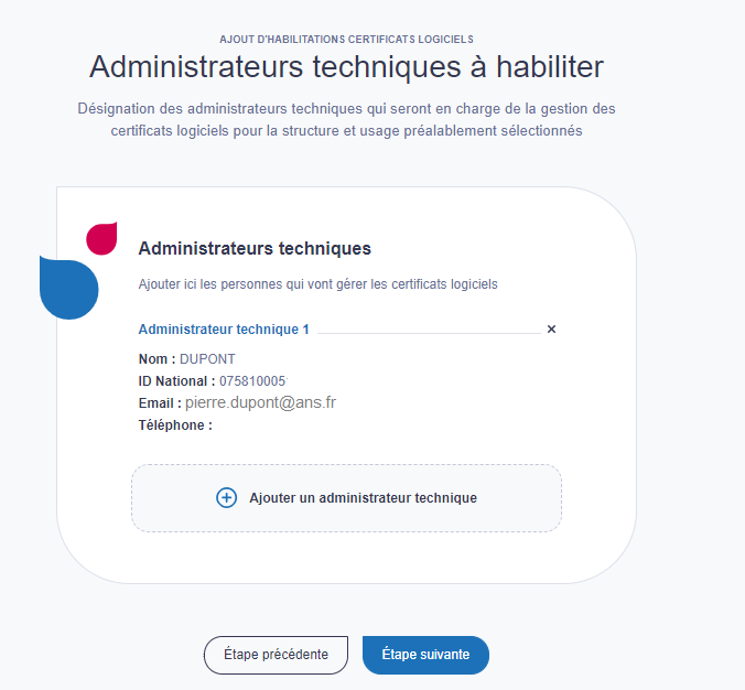 Visualisation des administrateurs selectionnés pour le certificat