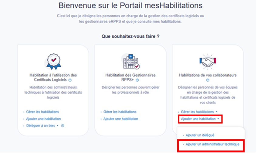 je sélectionne ajouter une habilitation à vos collaborateurs