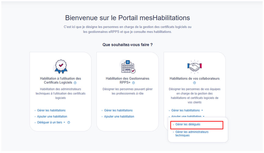 Je sélectionne « Gérer les délégués »