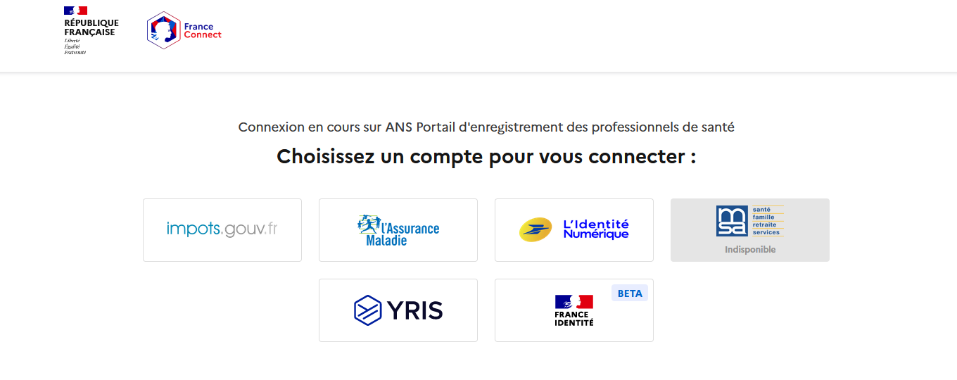 Page de connexion France Connect