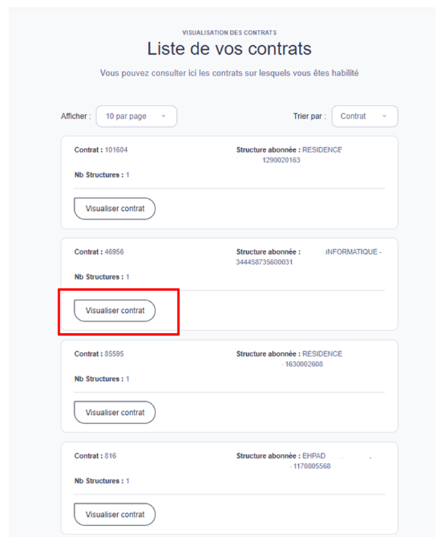 je consulte la liste des contrats