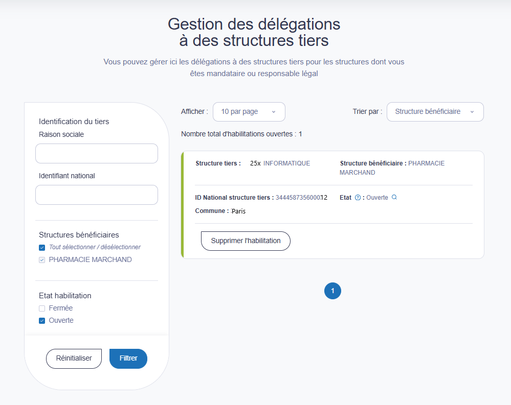 J’accède à la page avec la liste des  structures tiers désignées