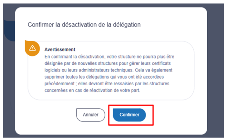 Je confirme la désactivation