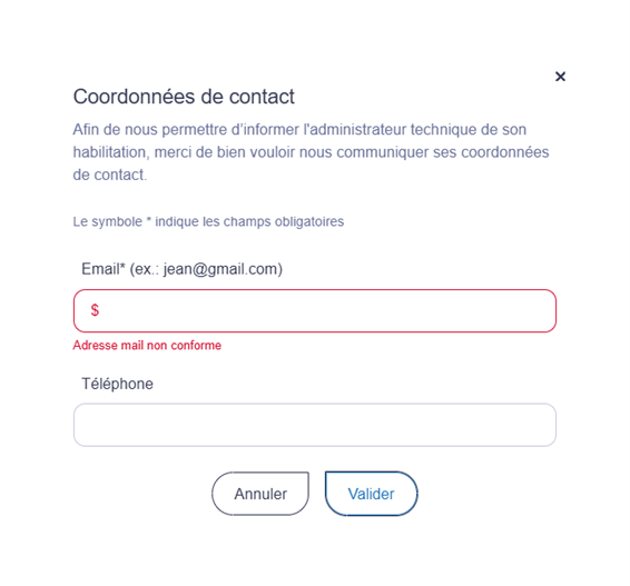 Je renseigne les coordonnées de contact de l’administrateur technique 