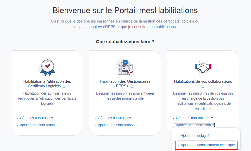je sélectionne ajouter une habilitation à vos collaborateurs